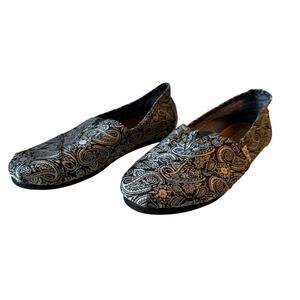 Toms Black Silver Paisley Canvas Striped Slip On Loafer Size 8.5